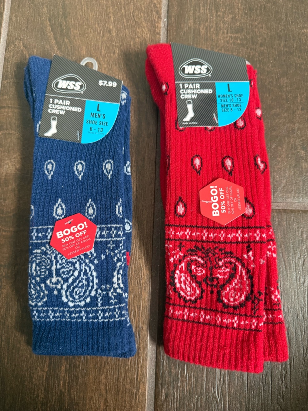 Men's Cushioned Crew Socks - Red & Blue